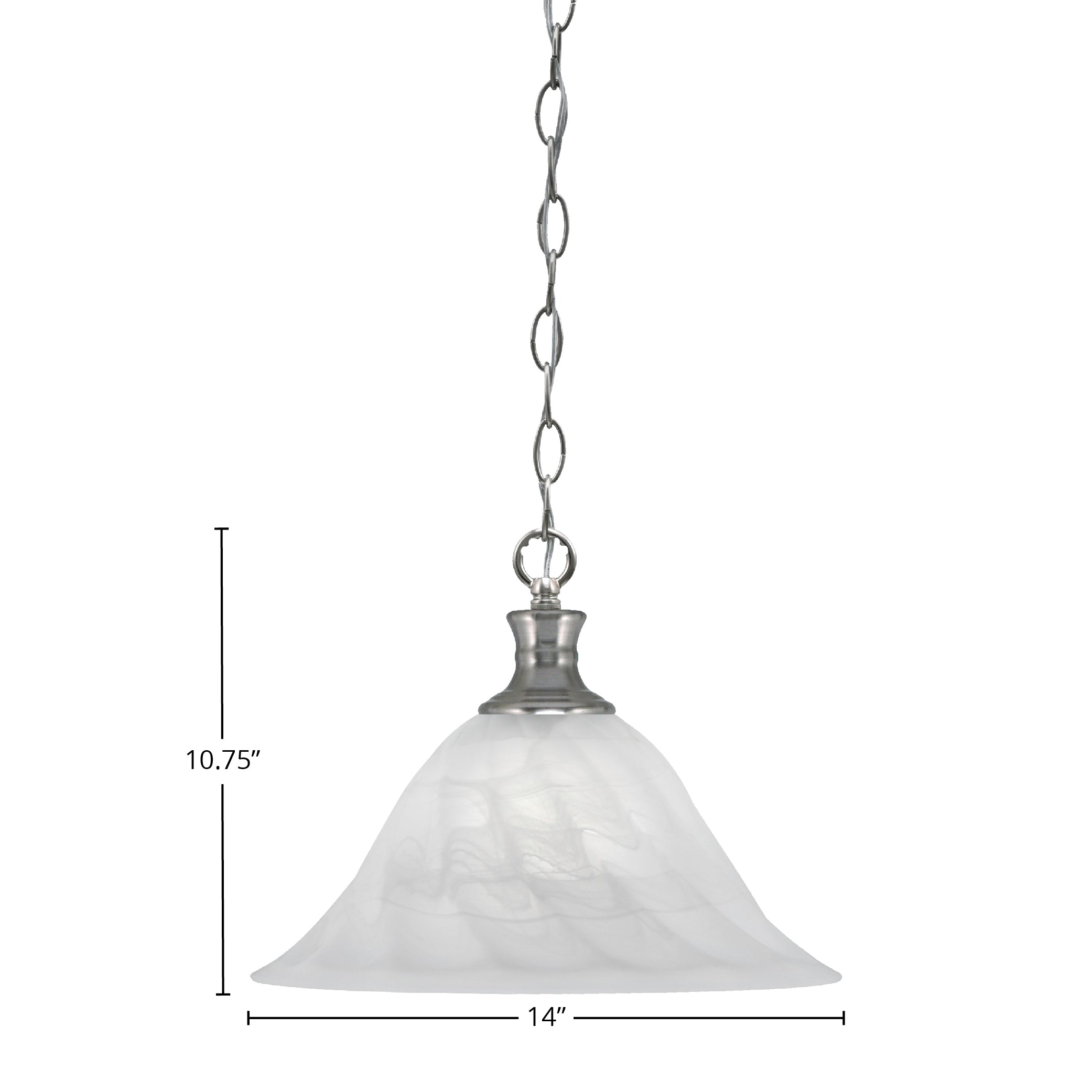 Chain One Light Pendant in Brushed Nickel with 14" White Alabaster Swirl Shade