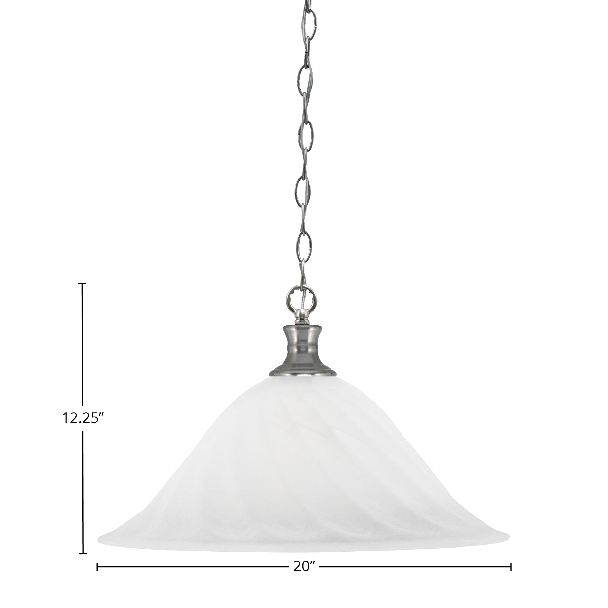 Chain One Light Pendant in Brushed Nickel with 20" White Alabaster Swirl Shade