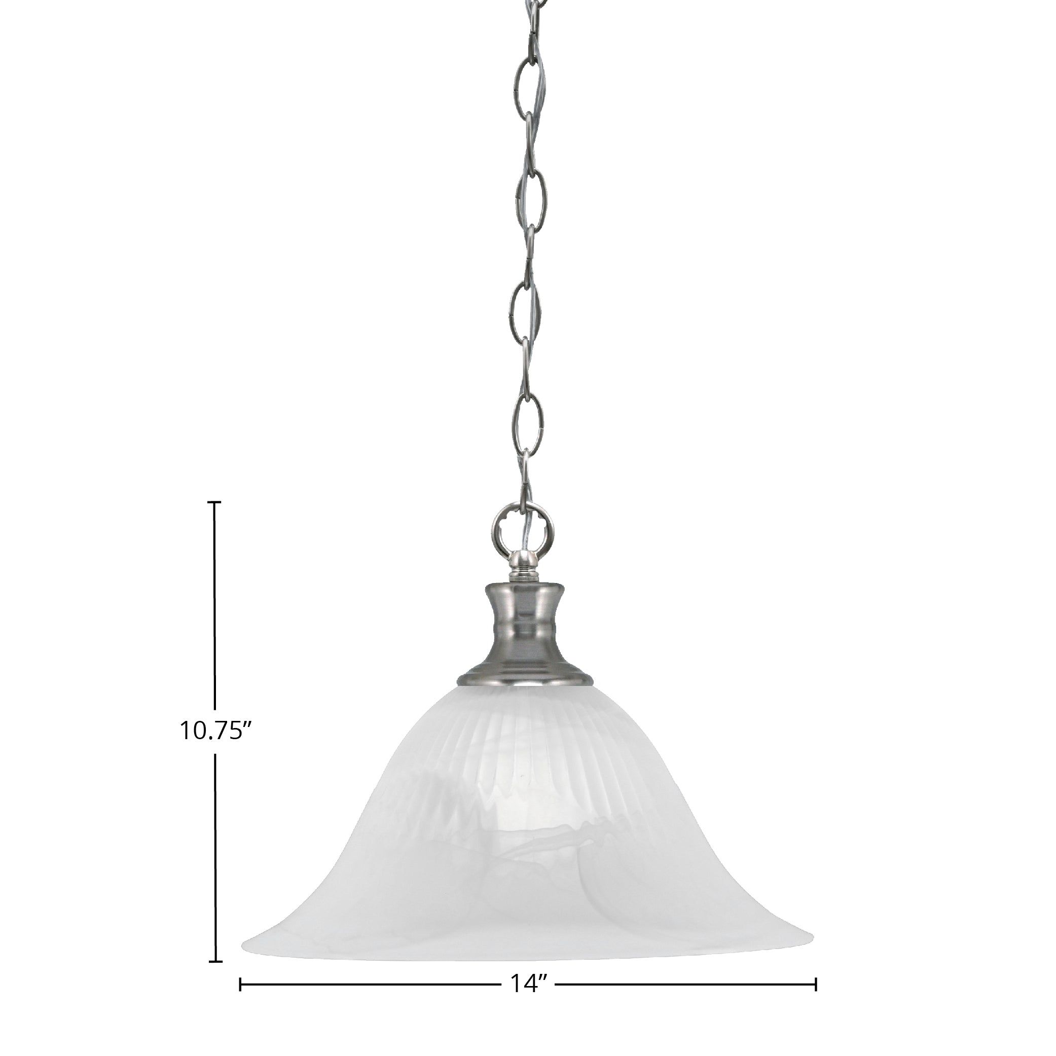 Chain One Light Pendant in Brushed Nickel with 14" White Alabaster Swirl Shade