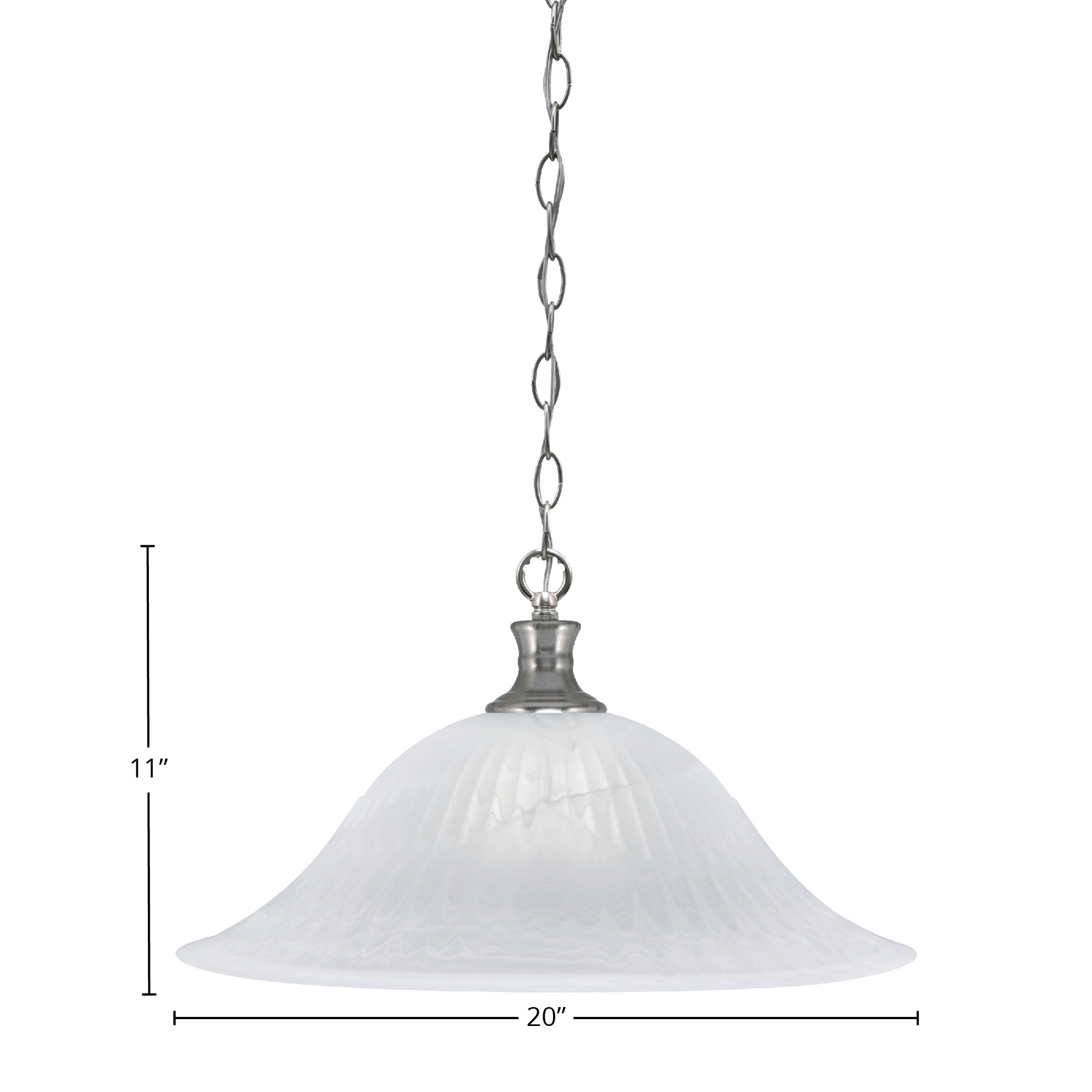 Chain One Light Pendant in Brushed Nickel with 20" White Alabaster Swirl Shade