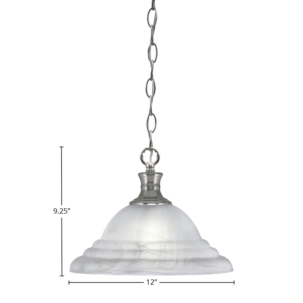 Chain One Light Pendant in Brushed Nickel with 12" White Alabaster Swirl Shade