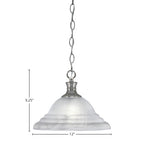 Chain One Light Pendant in Brushed Nickel with 12" White Alabaster Swirl Shade