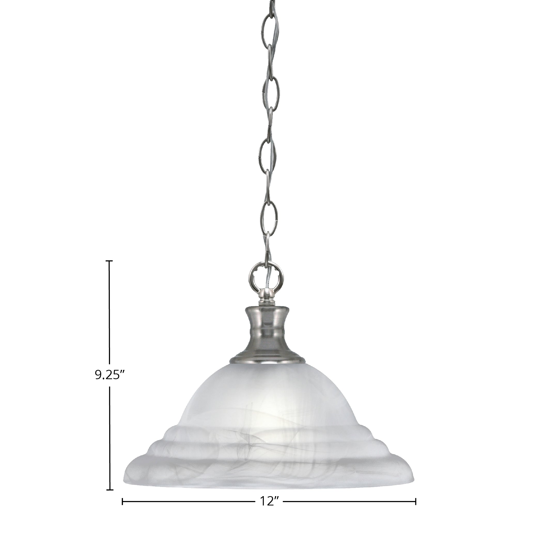 Chain One Light Pendant in Brushed Nickel with 12" White Alabaster Swirl Shade