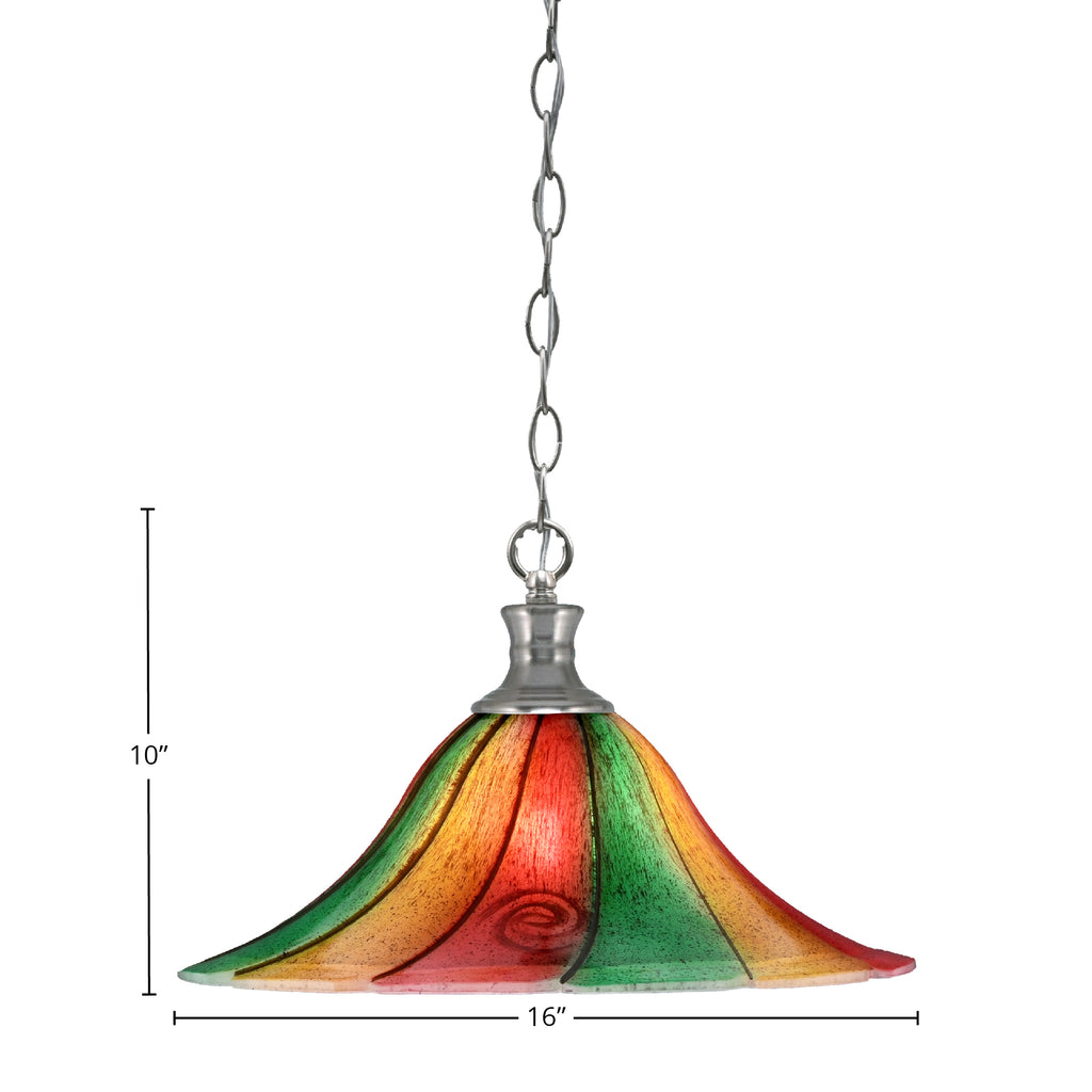Chain One Light Pendant in Brushed Nickel with 16" Mardi Gras Shade