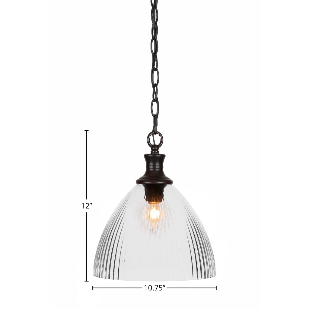 Carina One Light Pendant in Matte Black with 10.75" Clear Ribbed Shade