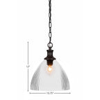 Carina One Light Pendant in Matte Black with 10.75" Clear Ribbed Shade