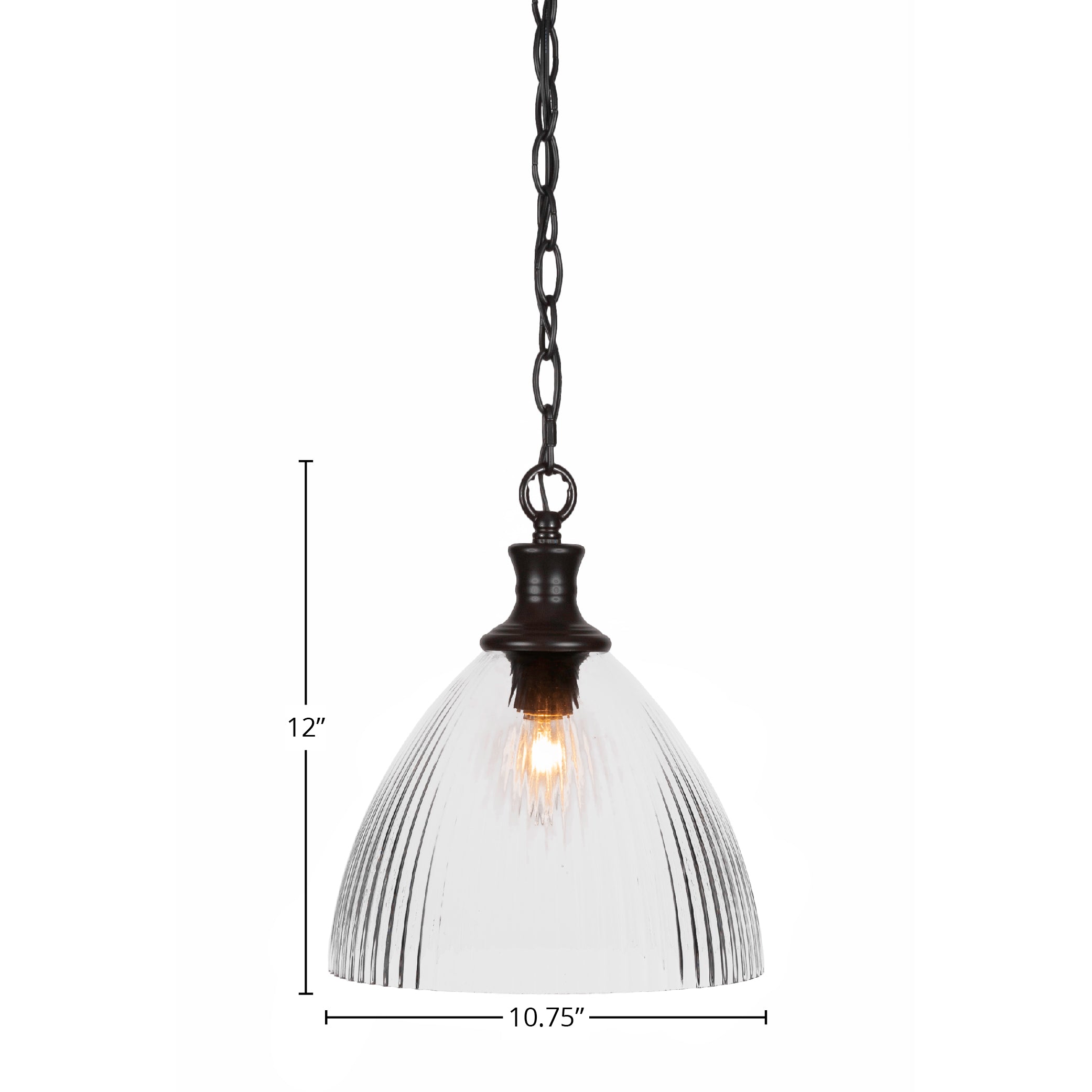 Carina One Light Pendant in Matte Black with 10.75" Clear Ribbed Shade