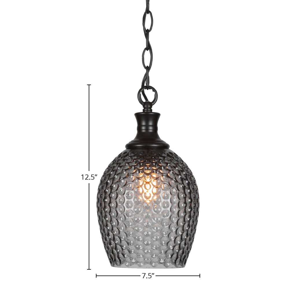 Zola One Light Pendant in Matte Black with 7.5" Smoke Textured Shade