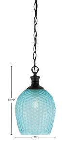 Zola One Light Pendant in Matte Black with 7.5" Turquoise Textured Shade