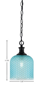 Zola One Light Pendant in Matte Black with 7" Turquoise Textured Shade
