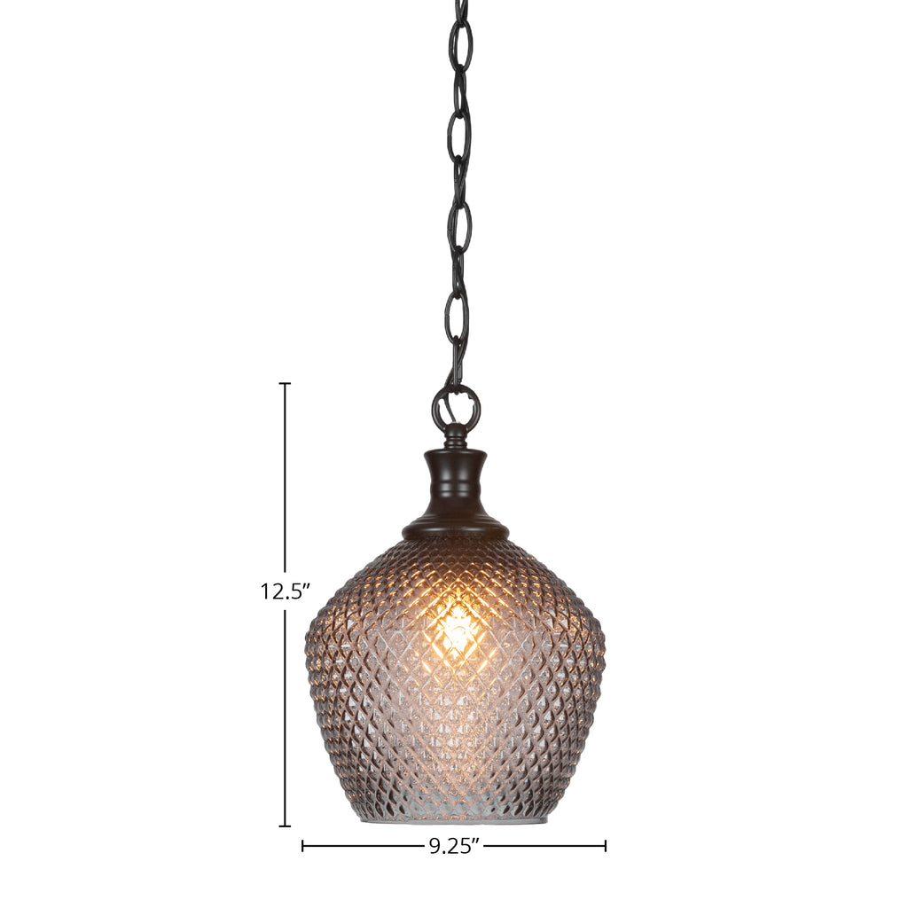 Zola One Light Pendant in Matte Black with 9" Smoke Textured Shade