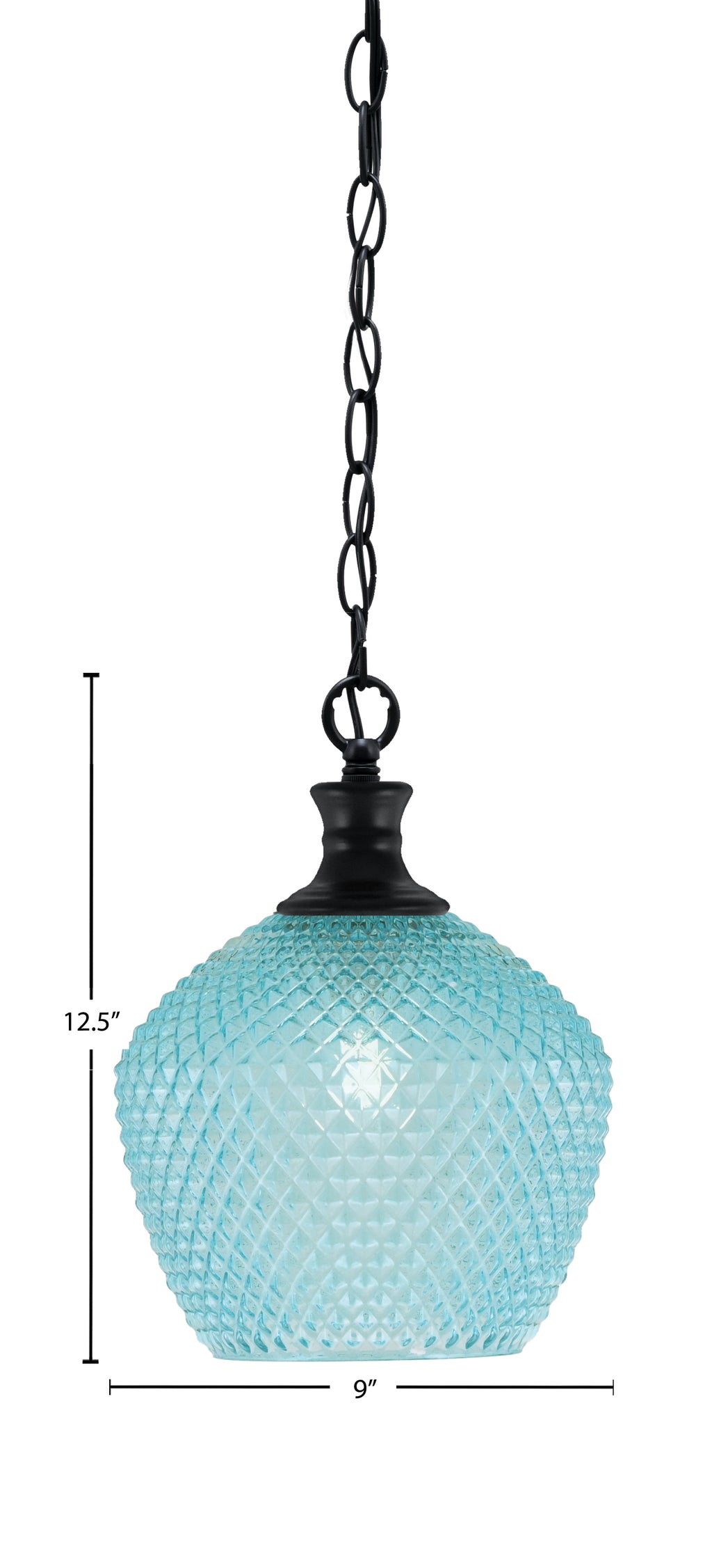 Zola One Light Pendant in Matte Black with 9" Turquoise Textured Shade