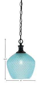 Zola One Light Pendant in Matte Black with 9" Turquoise Textured Shade