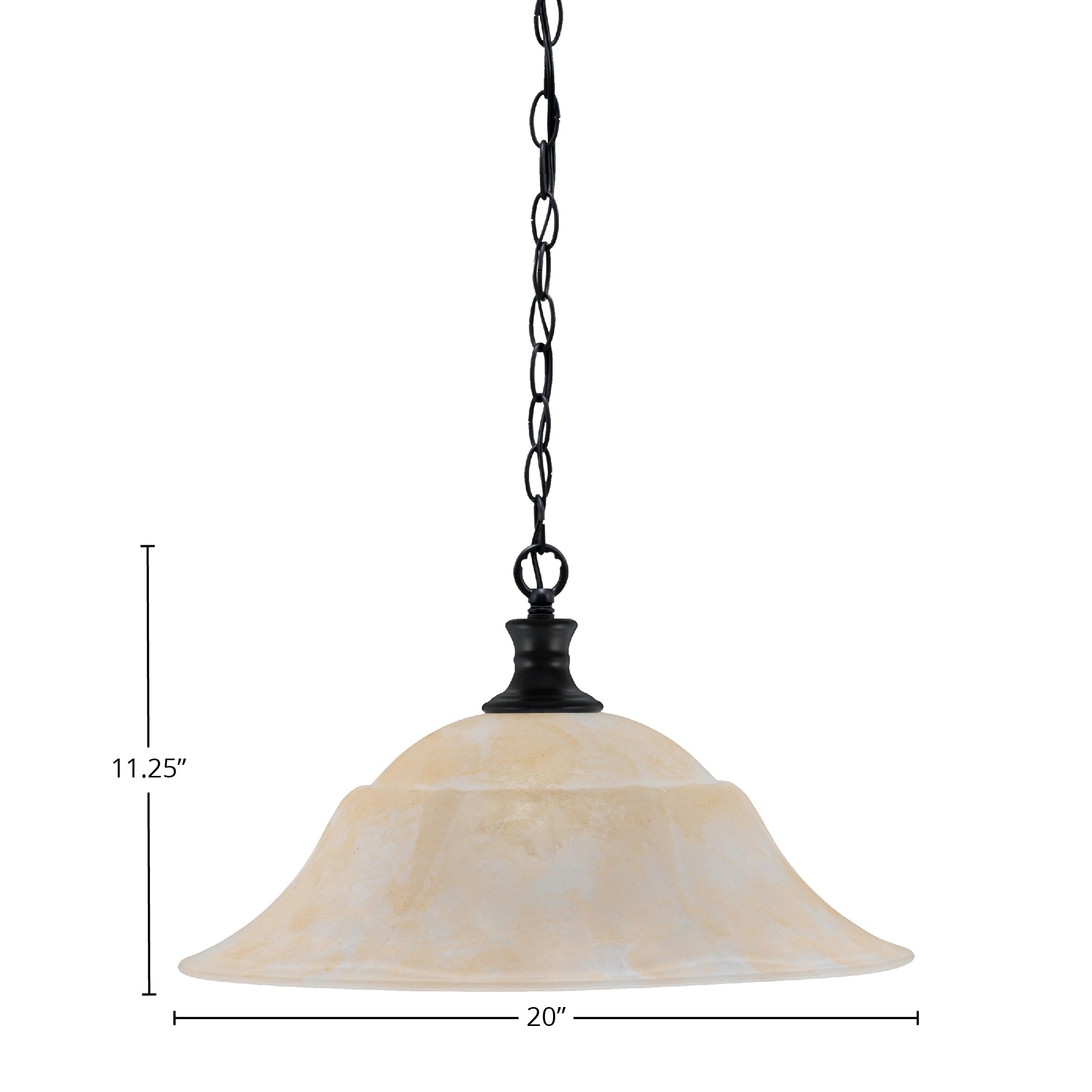 Chain One Light Pendant in Matte Black with 20" Amber Marble Shade