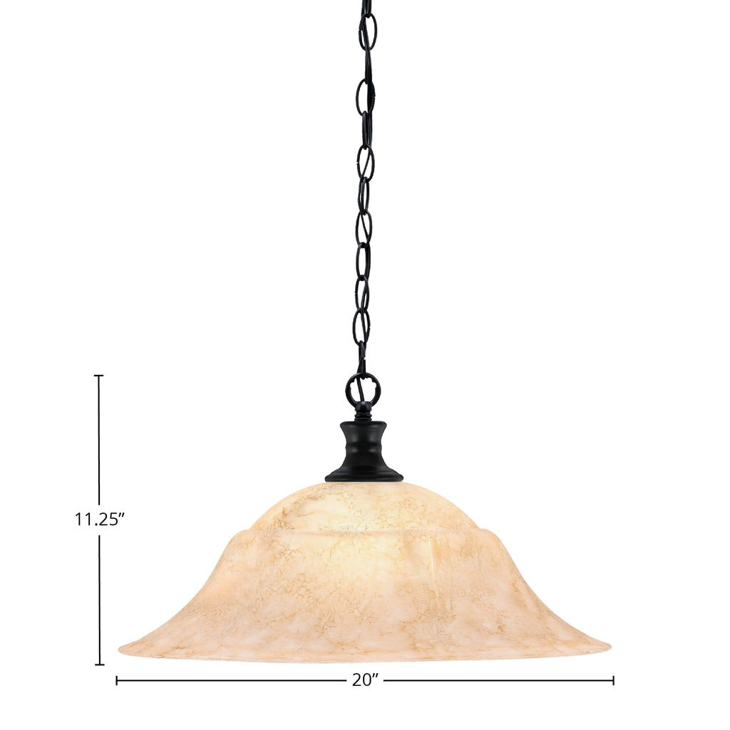 Chain One Light Pendant in Matte Black with 20" Italian Marble Shade