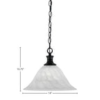 Chain One Light Pendant in Matte Black with 14" White Alabaster Swirl Shade