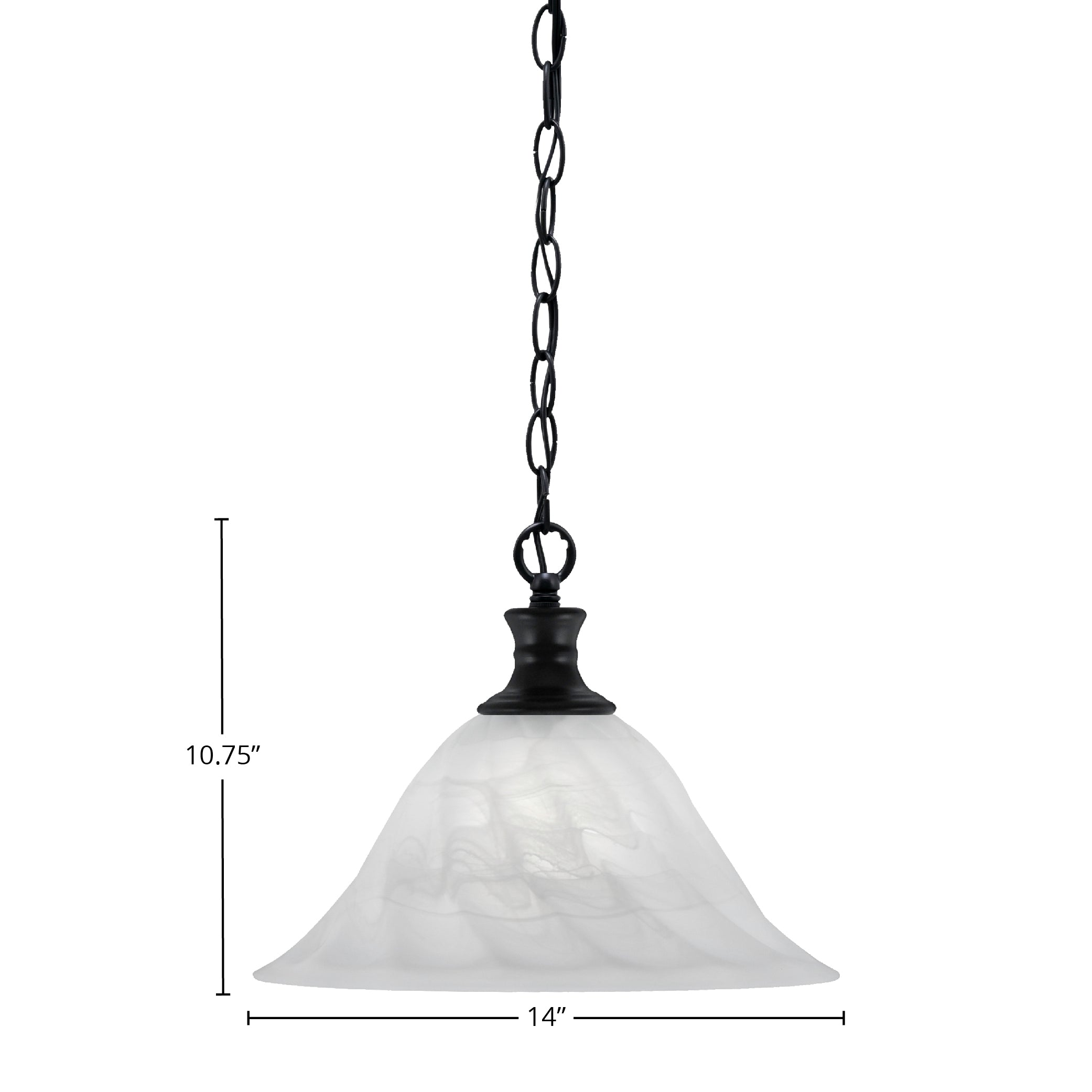 Chain One Light Pendant in Matte Black with 14" White Alabaster Swirl Shade