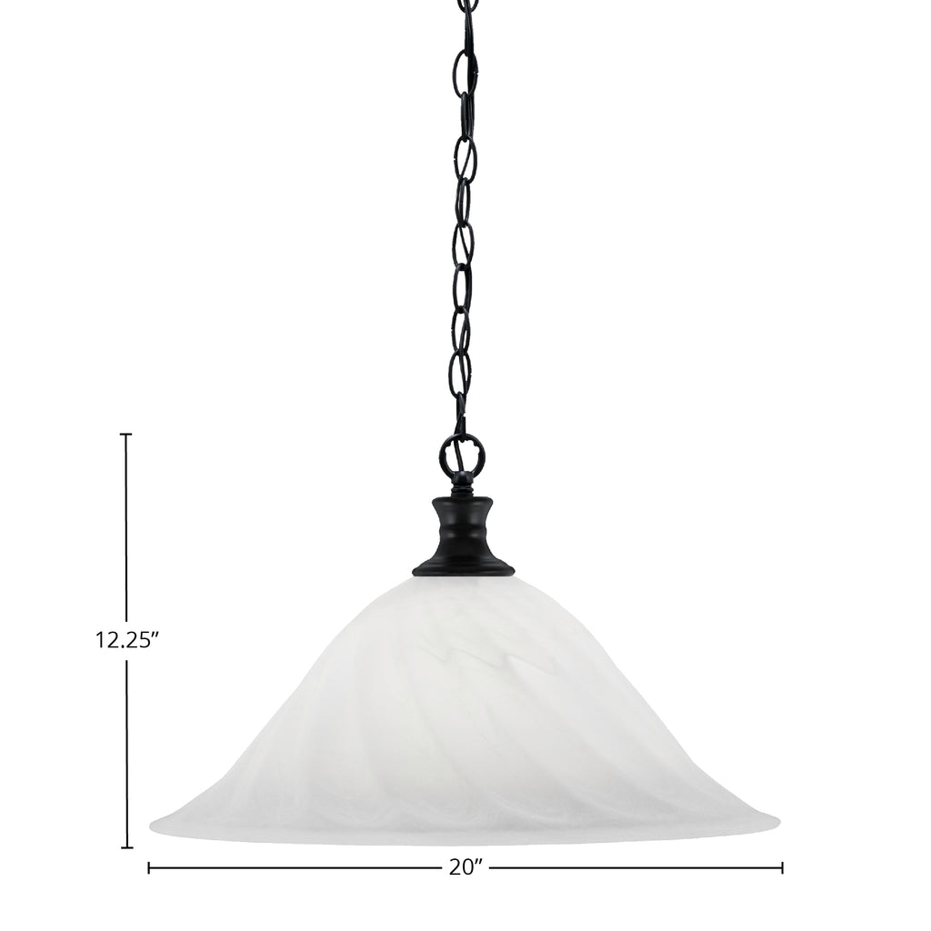 Chain One Light Pendant in Matte Black with 20" White Alabaster Swirl Shade