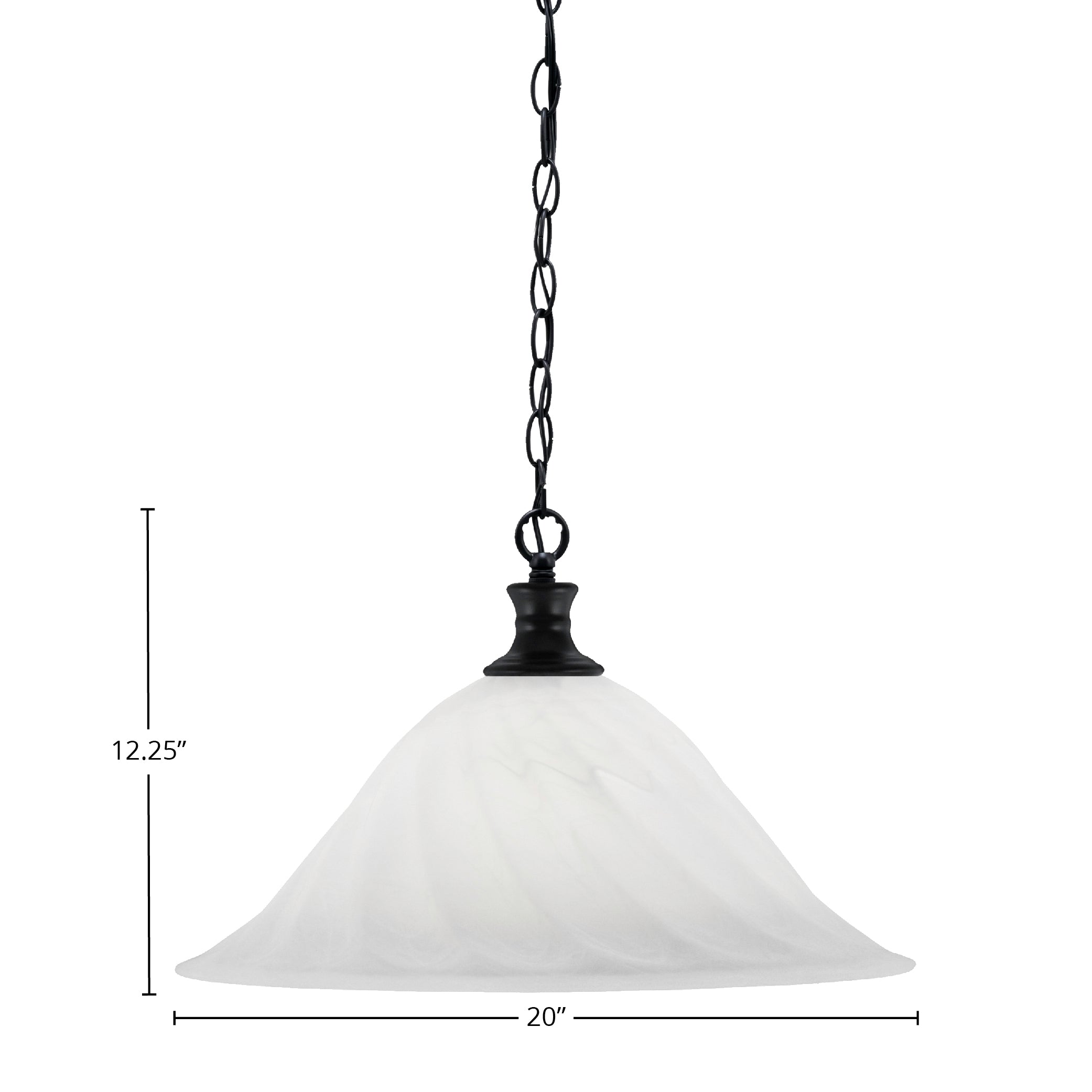 Chain One Light Pendant in Matte Black with 20" White Alabaster Swirl Shade