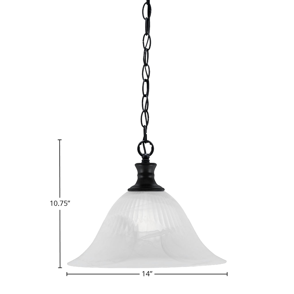 Chain One Light Pendant in Matte Black with 14" White Alabaster Swirl Shade