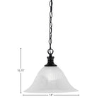 Chain One Light Pendant in Matte Black with 14" White Alabaster Swirl Shade