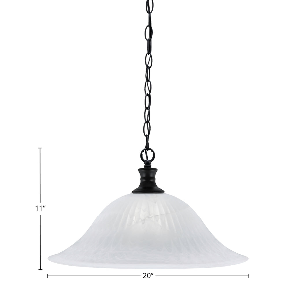 Chain One Light Pendant in Matte Black with 20" White Alabaster Swirl Shade