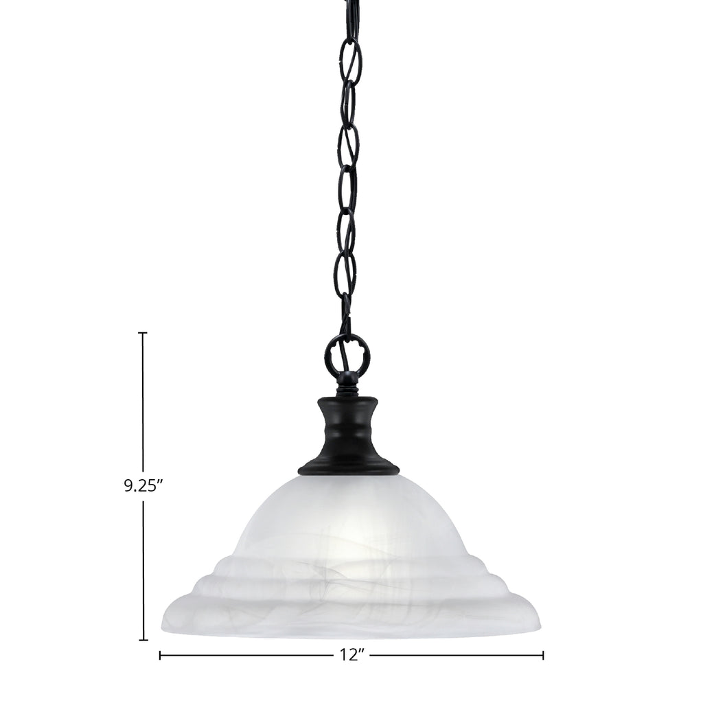 Chain One Light Pendant in Matte Black with 12" White Alabaster Swirl Shade