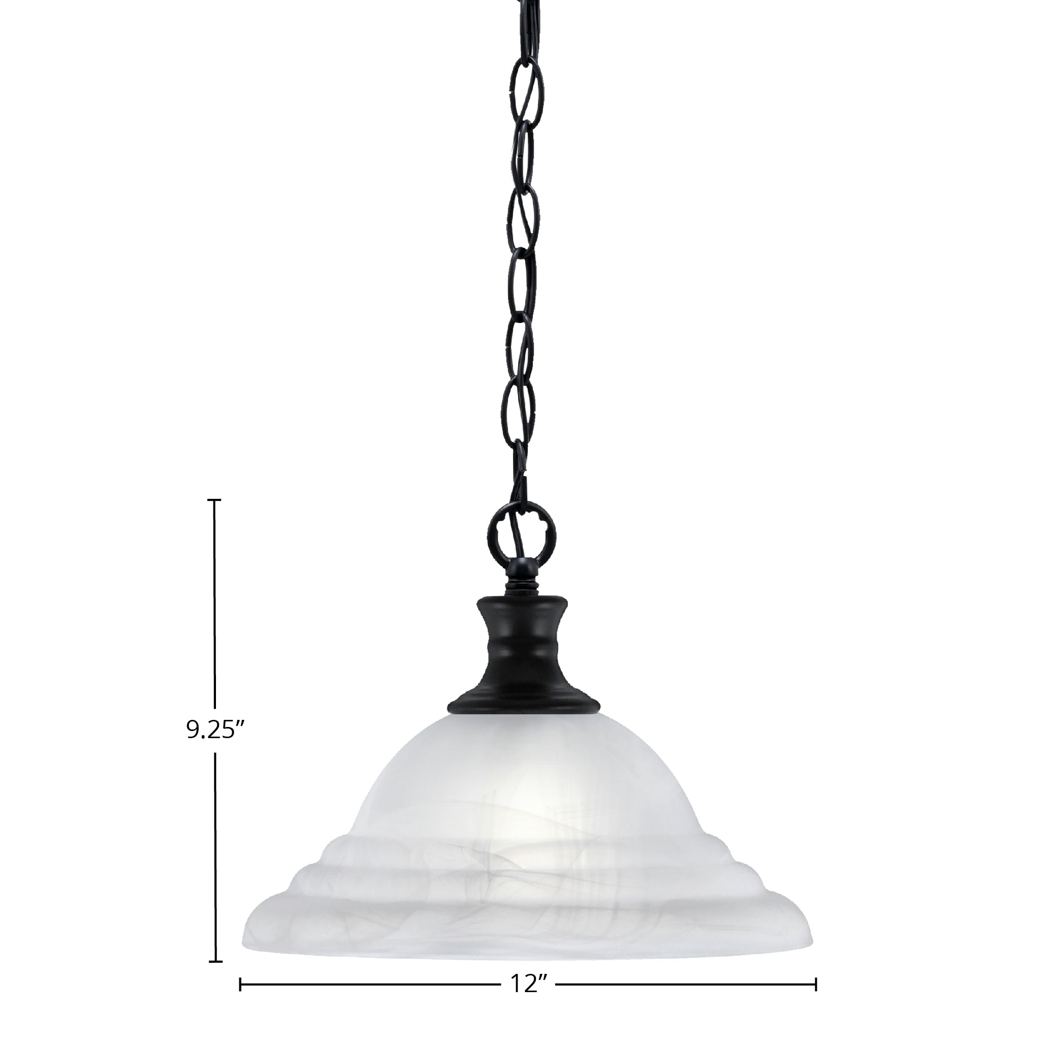 Chain One Light Pendant in Matte Black with 12" White Alabaster Swirl Shade