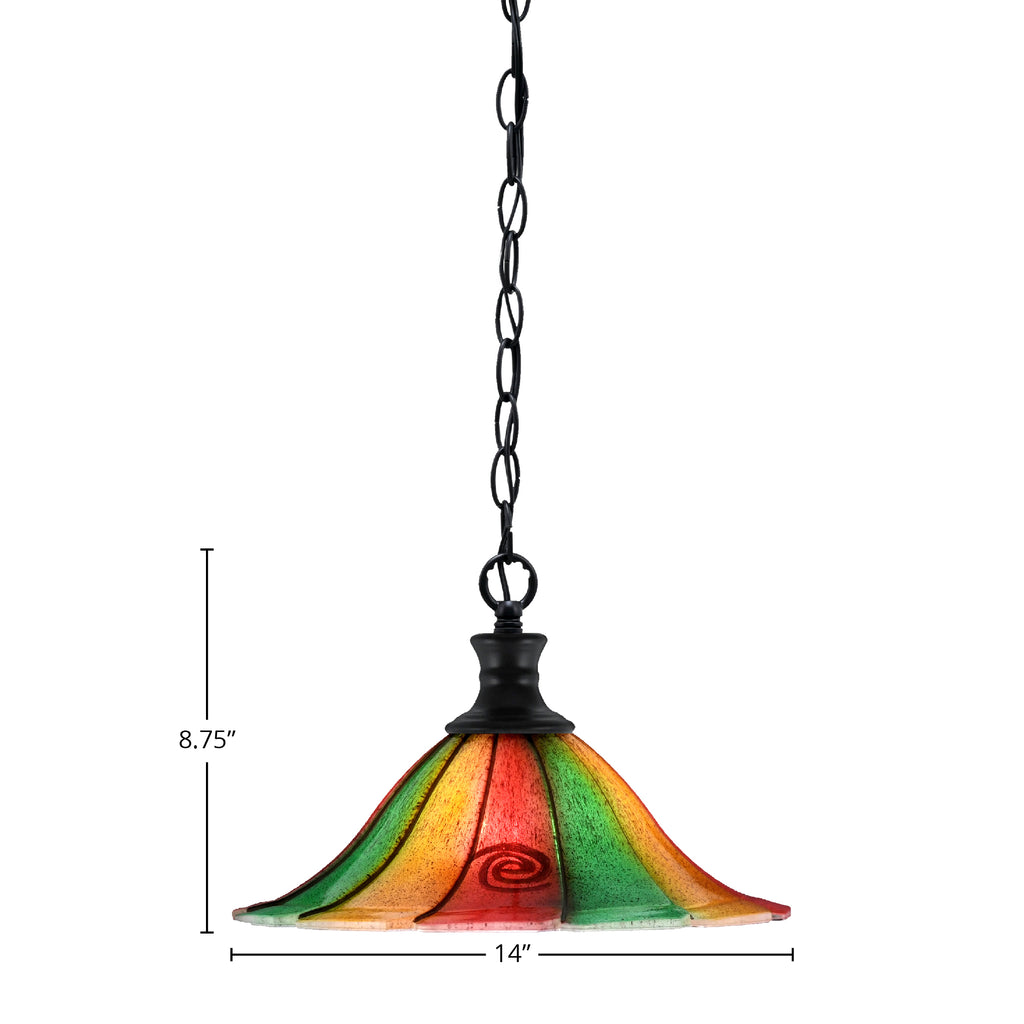 Chain One Light Pendant in Matte Black with 14" Mardi Gras Shade