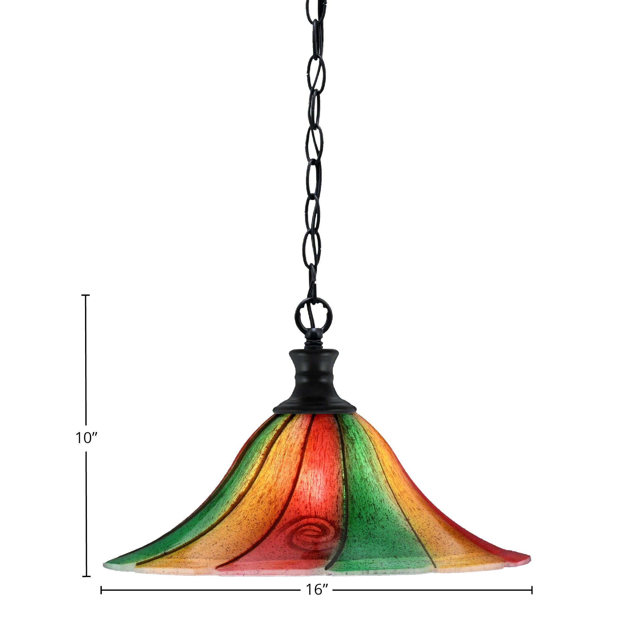 Chain One Light Pendant in Matte Black with 16" Mardi Gras Shade