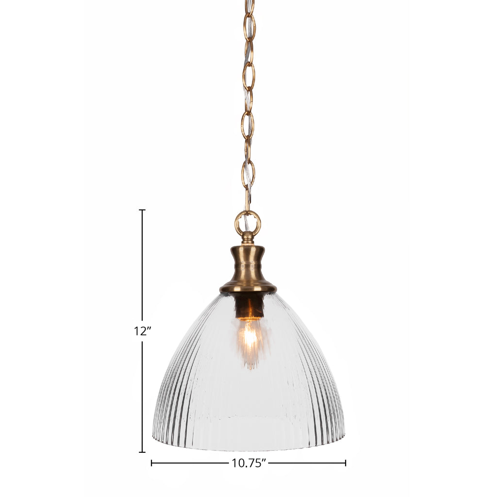 Carina One Light Pendant in New Age Brass with 10.75" Clear Ribbed Shade