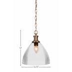 Carina One Light Pendant in New Age Brass with 10.75" Clear Ribbed Shade