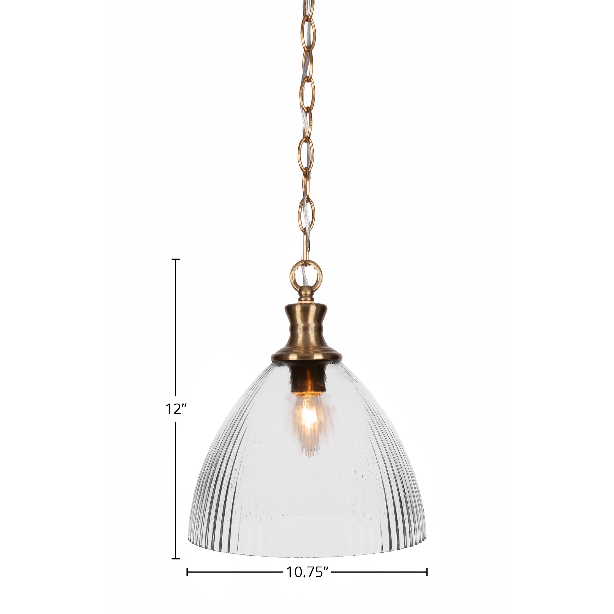 Carina One Light Pendant in New Age Brass with 10.75" Clear Ribbed Shade