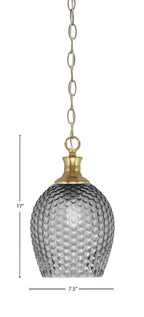 Zola One Light Pendant in New Age Brass with 7.5" Smoke Textured Shade