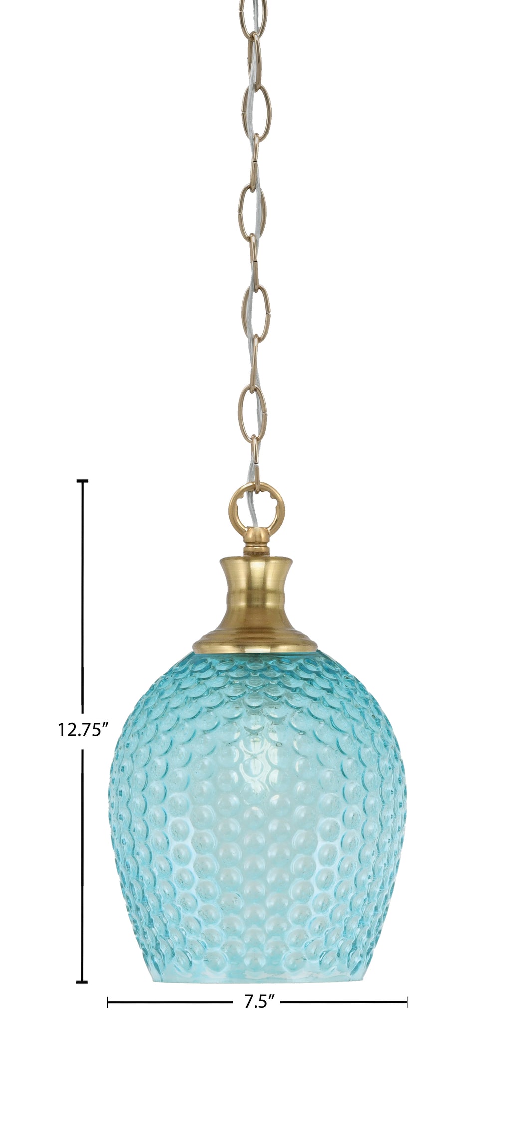 Zola One Light Pendant in New Age Brass with 7.5" Turquoise Textured Shade