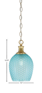 Zola One Light Pendant in New Age Brass with 7.5" Turquoise Textured Shade