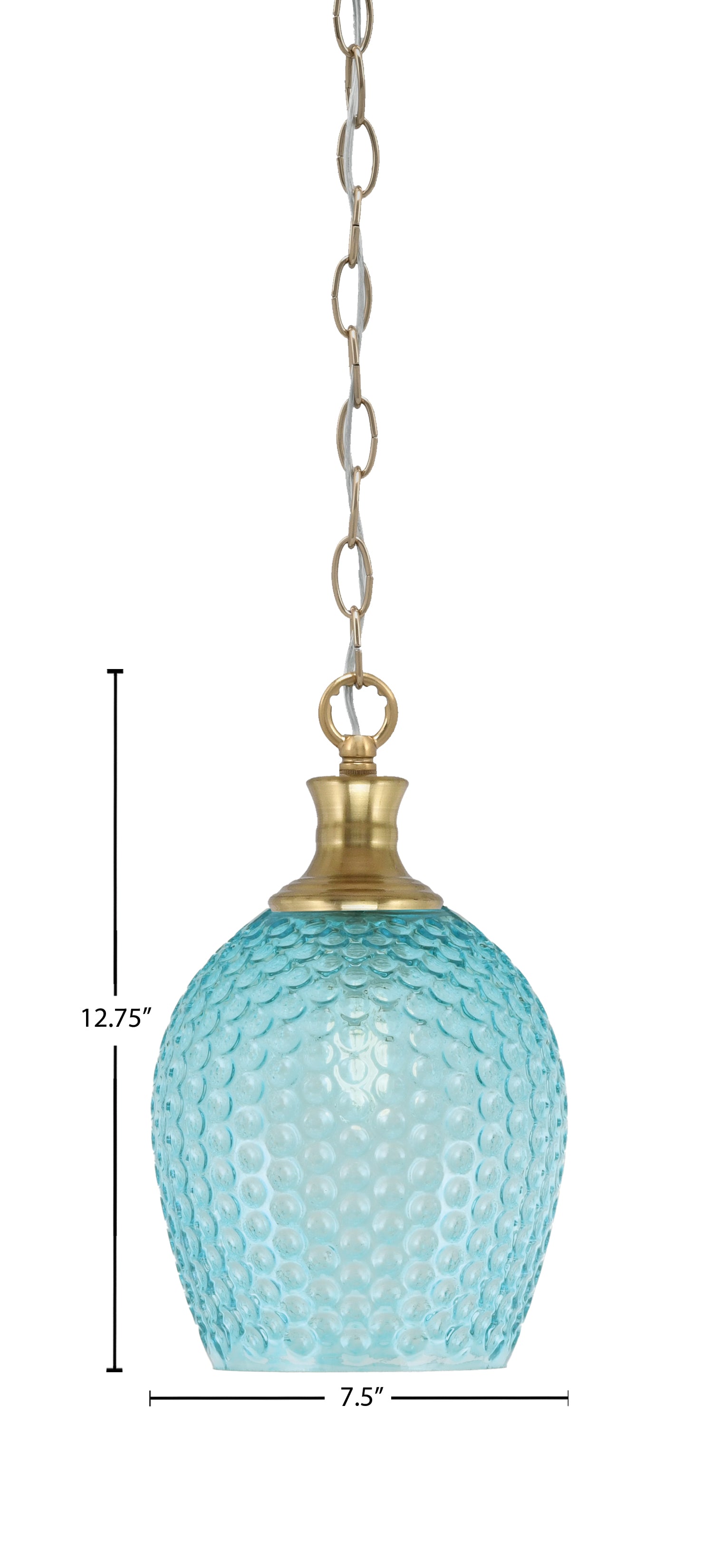 Zola One Light Pendant in New Age Brass with 7.5" Turquoise Textured Shade