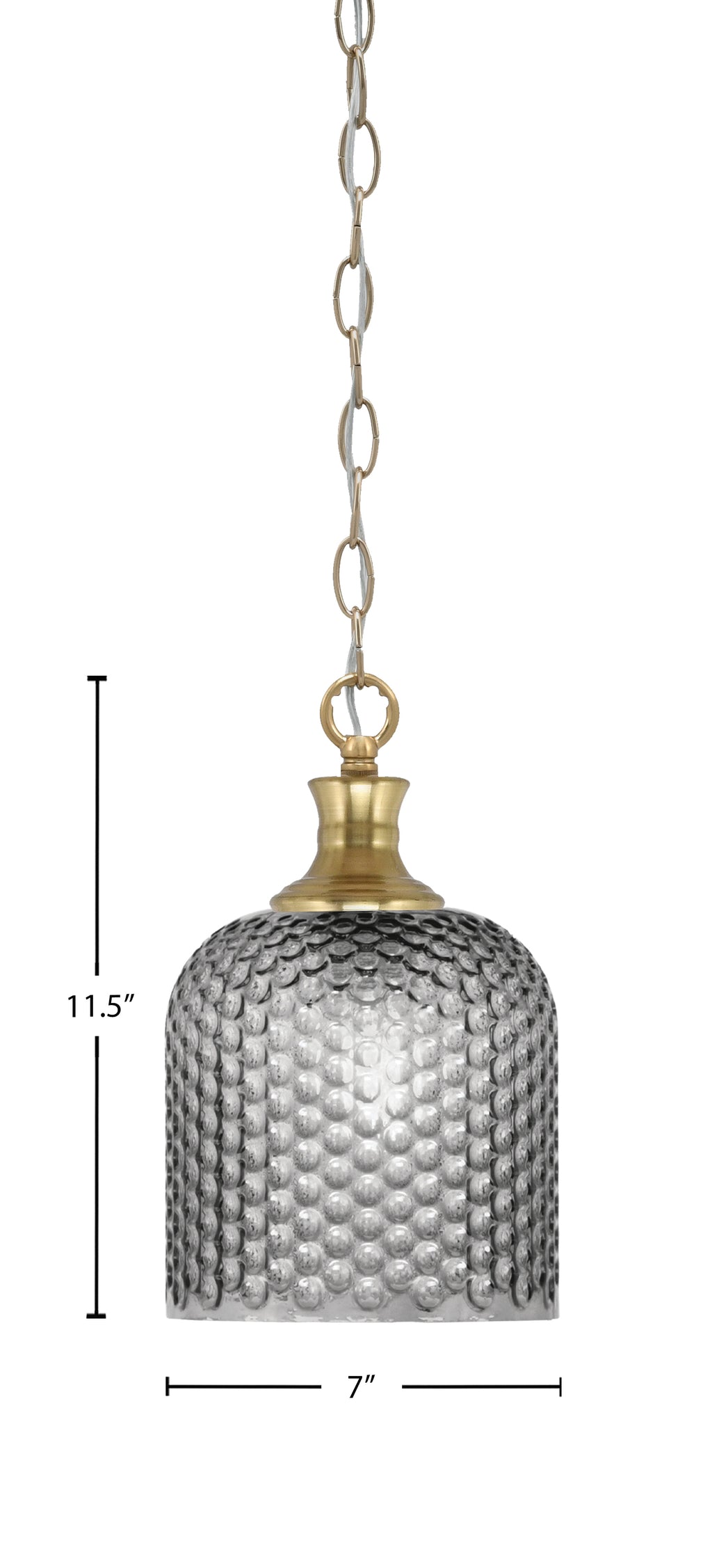 Zola One Light Pendant in New Age Brass with 7" Smoke Textured Shade