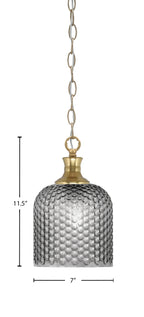 Zola One Light Pendant in New Age Brass with 7" Smoke Textured Shade