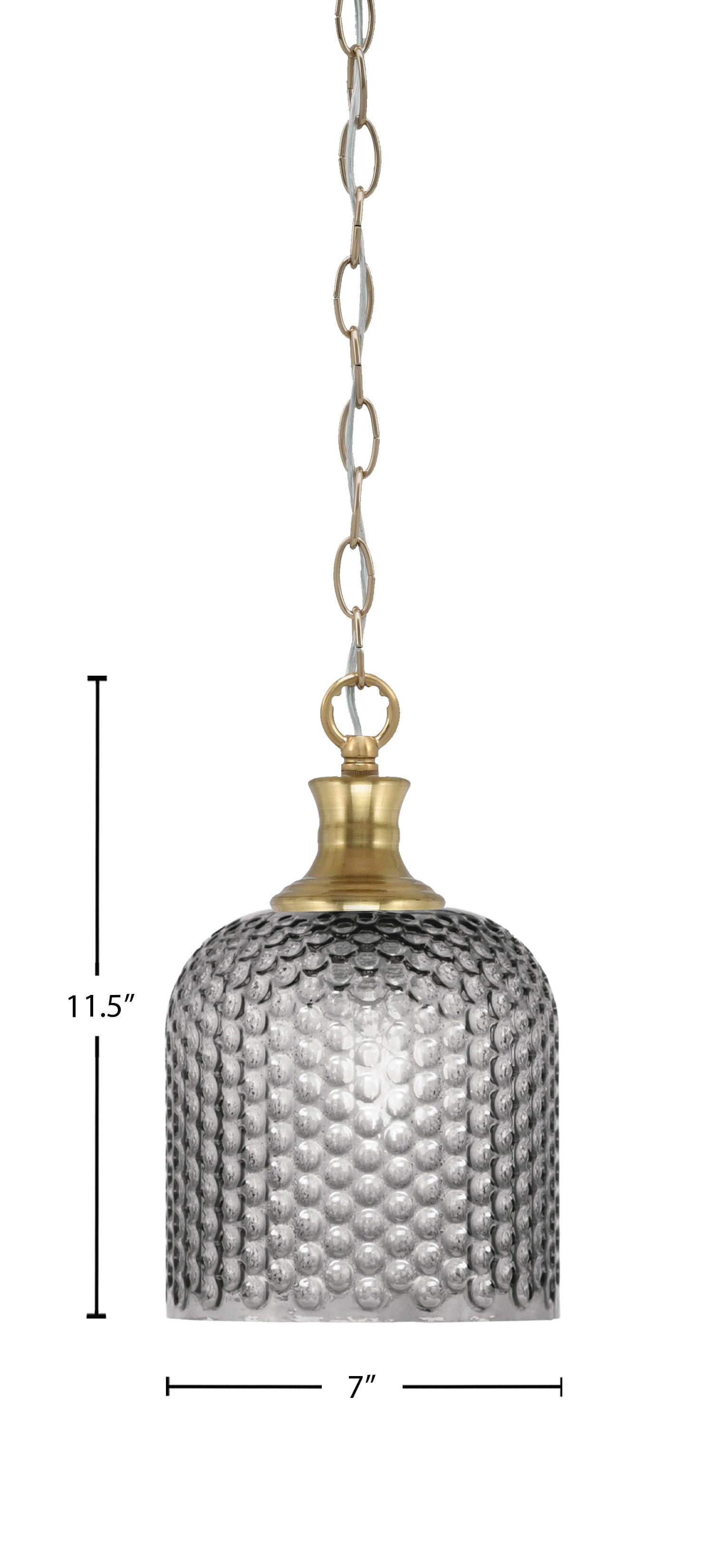 Zola One Light Pendant in New Age Brass with 7" Smoke Textured Shade