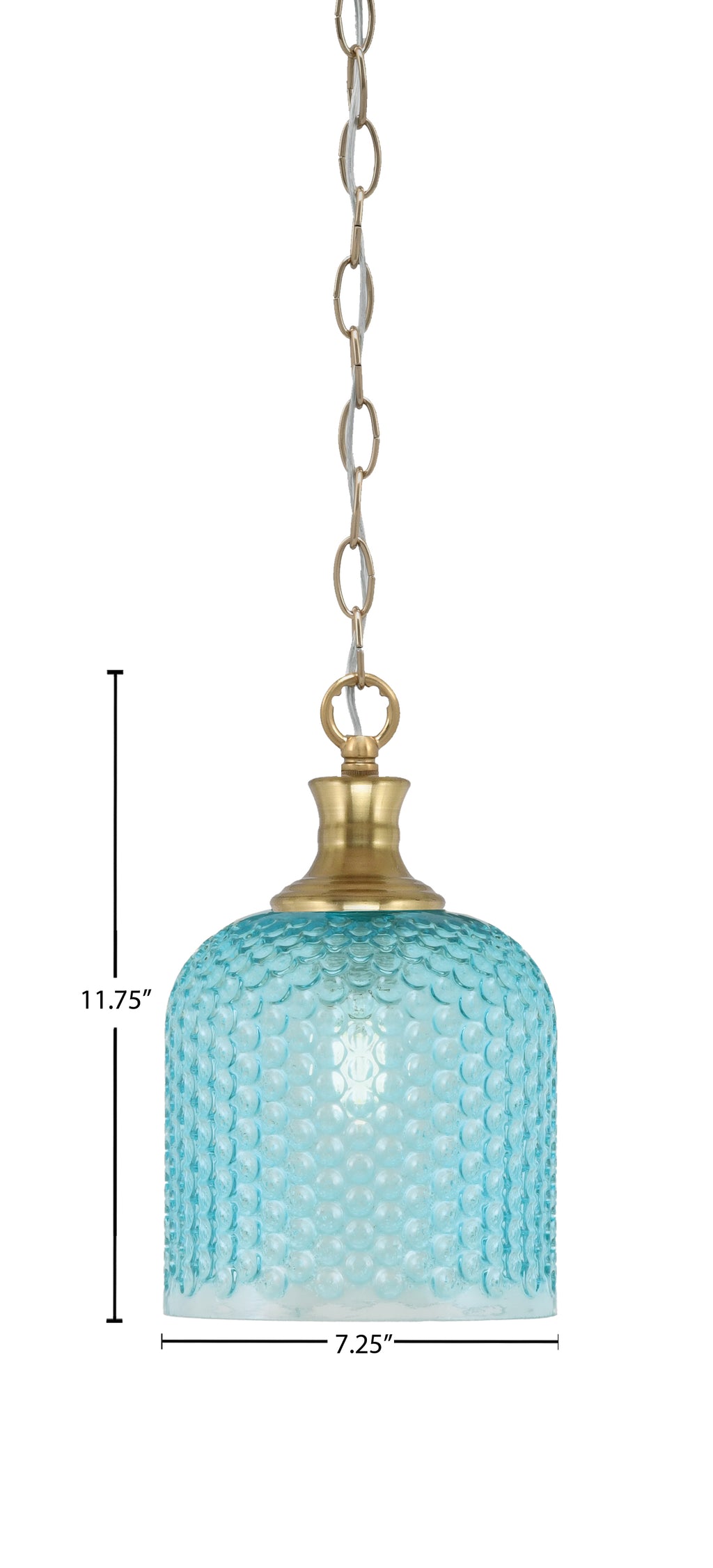 Zola One Light Pendant in New Age Brass with 7" Turquoise Textured Shade