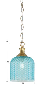 Zola One Light Pendant in New Age Brass with 7" Turquoise Textured Shade