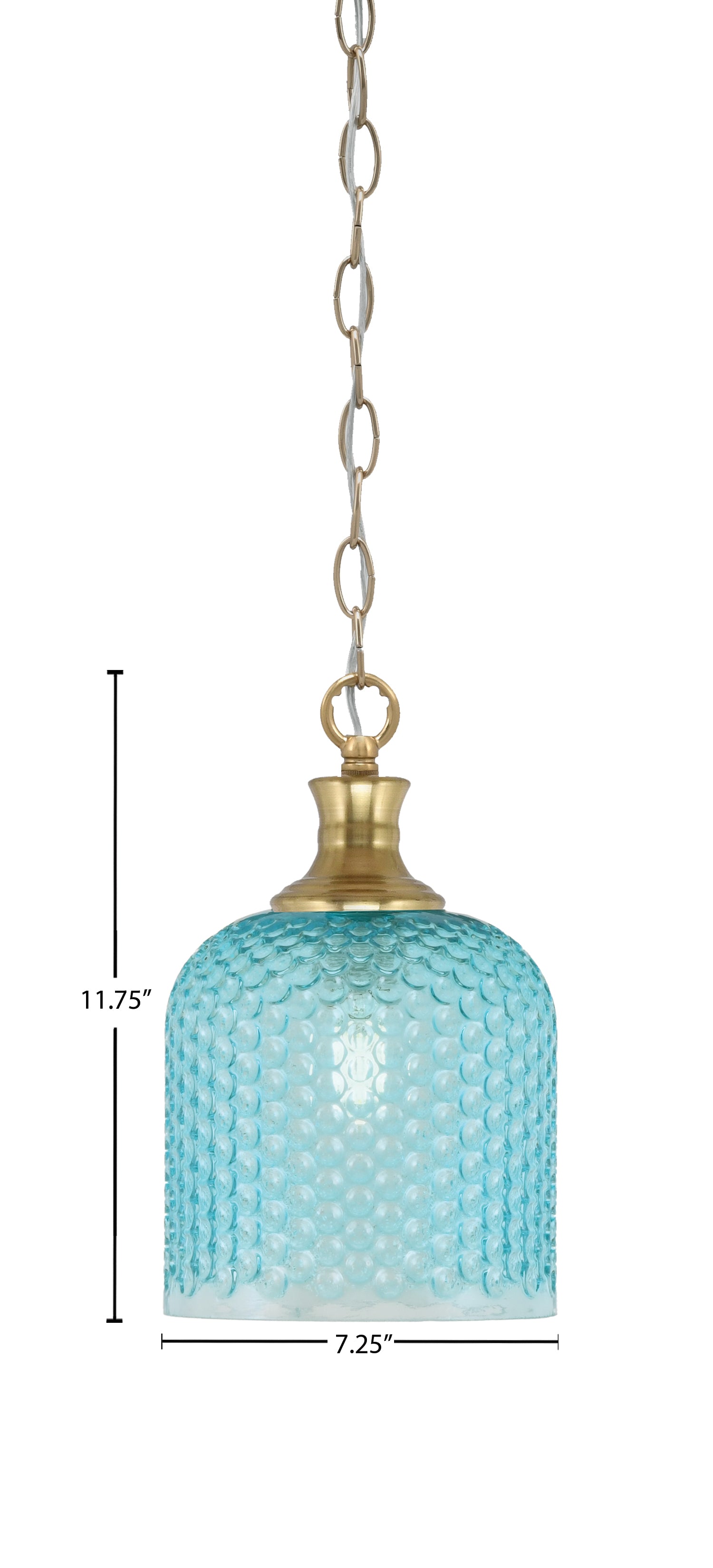 Zola One Light Pendant in New Age Brass with 7" Turquoise Textured Shade