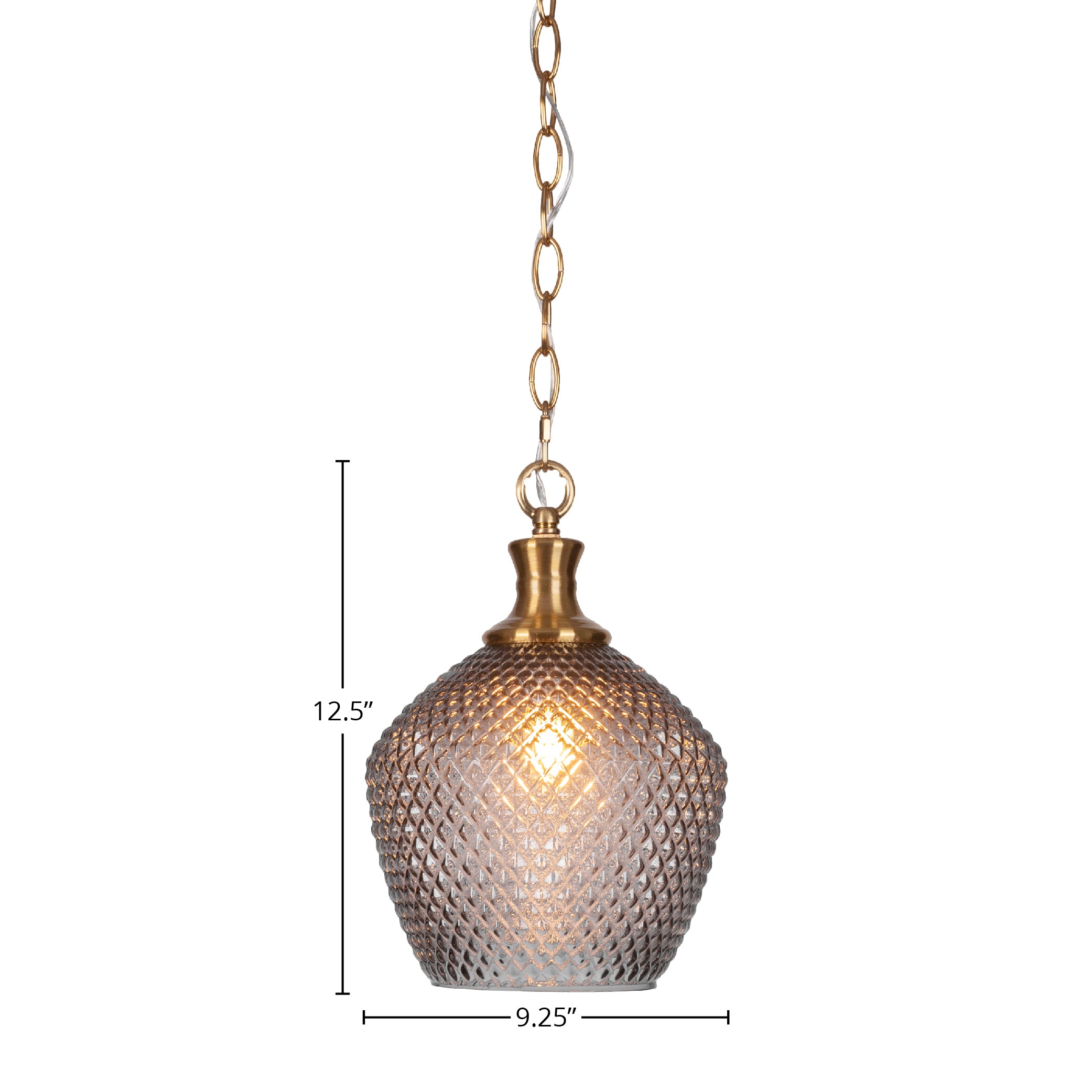 Zola One Light Pendant in New Age Brass with 9" Smoke Textured Shade