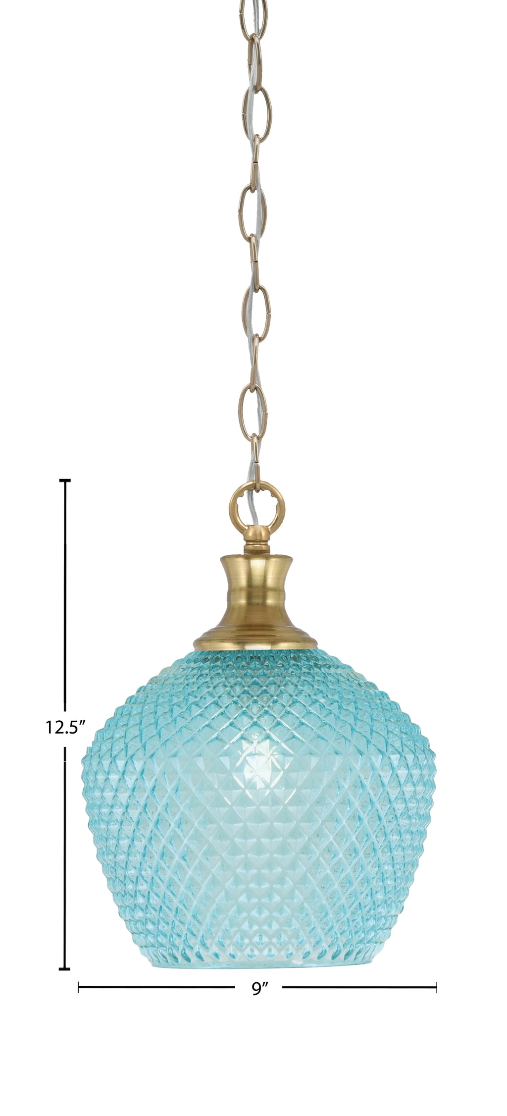 Zola One Light Pendant in New Age Brass with 9" Turquoise Textured Shade