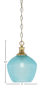 Zola One Light Pendant in New Age Brass with 9" Turquoise Textured Shade