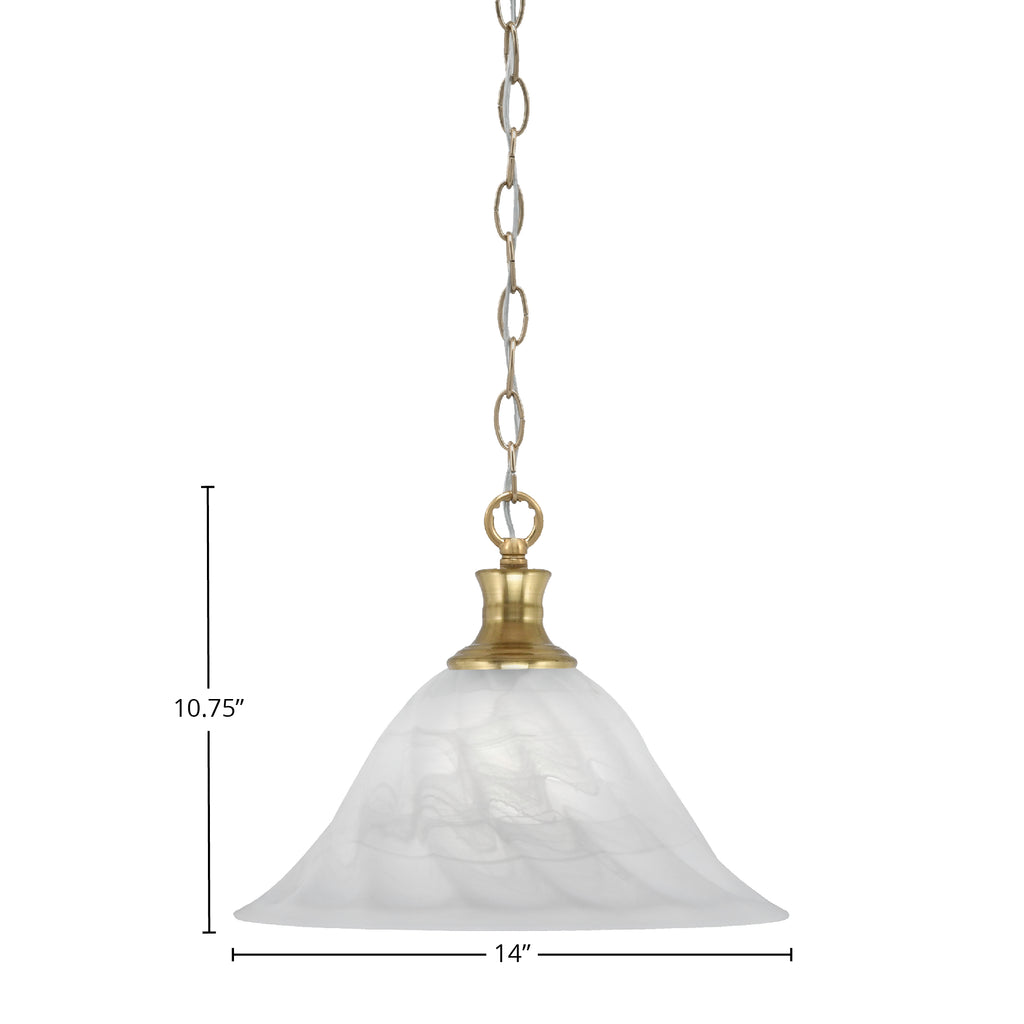 Chain One Light Pendant in New Age Brass with 14" White Alabaster Swirl Shade