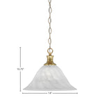 Chain One Light Pendant in New Age Brass with 14" White Alabaster Swirl Shade