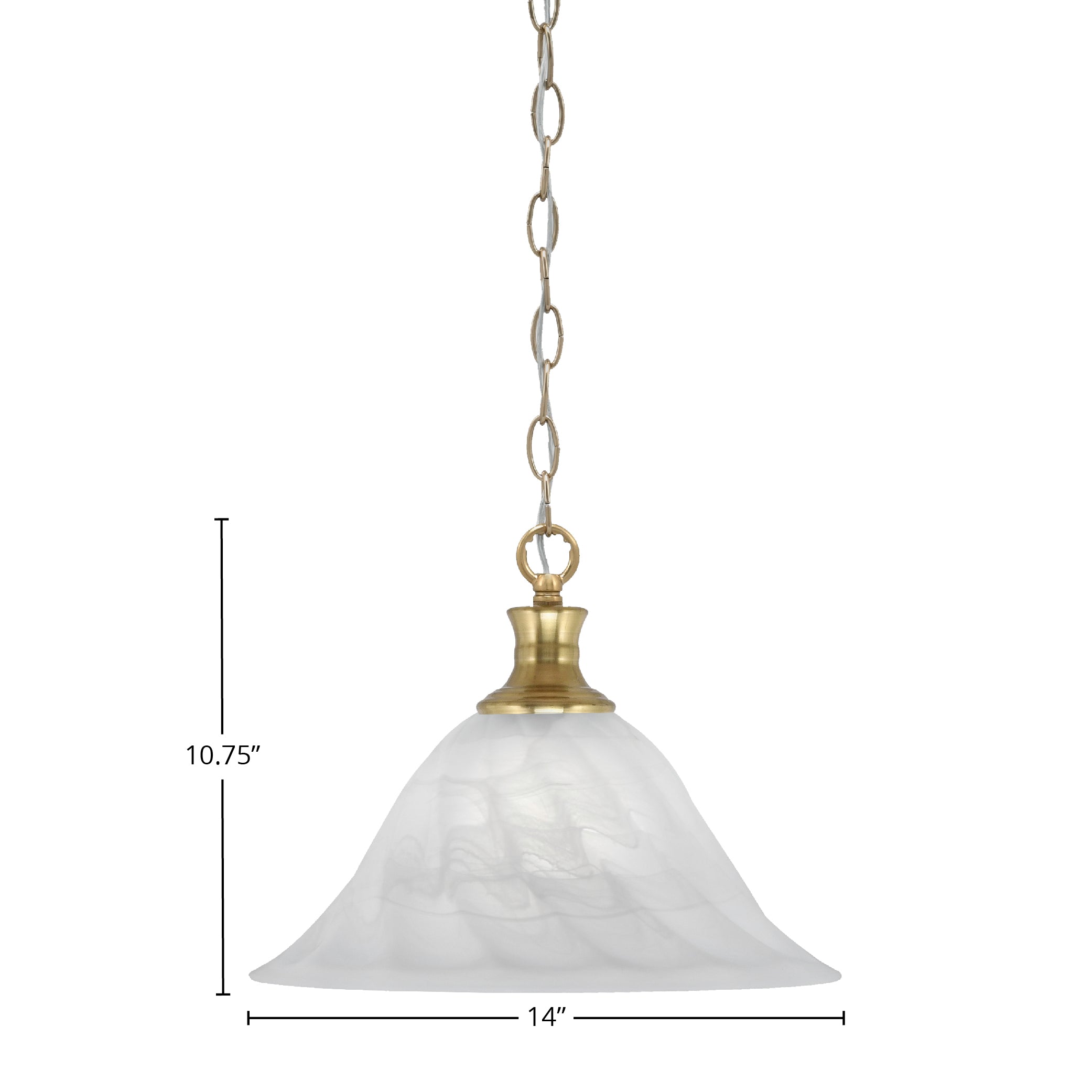 Chain One Light Pendant in New Age Brass with 14" White Alabaster Swirl Shade