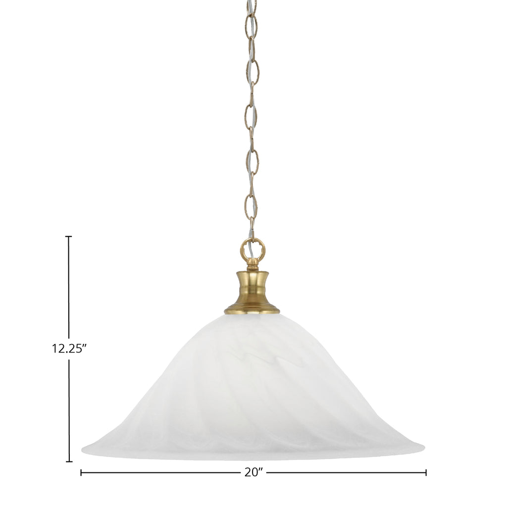 Chain One Light Pendant in New Age Brass with 20" White Alabaster Swirl Shade